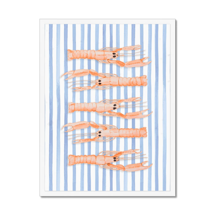 Langoustine Painting Striped Background | Kitchen Wall Art Print - Framed