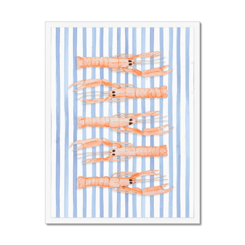 Langoustine Painting Striped Background | Kitchen Wall Art Print - Framed