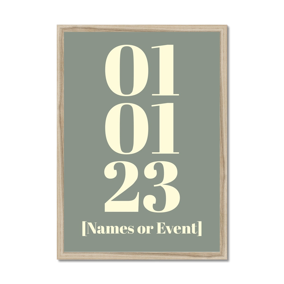 Personalised Date Art | Custom Date Print | Olive Green - Framed