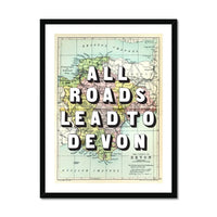 All Roads Lead To Devon - Frmaed Devon Map Print - Vintage Map Art - Framed - Beach House Art