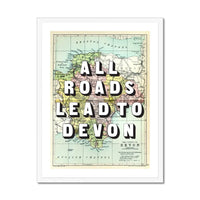 All Roads Lead To Devon (Devon Map) Vintage Map Art - Framed - Beach House Art