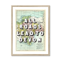 All Roads Lead To Devon (Devon Map) Vintage Map Art - Framed - Beach House Art