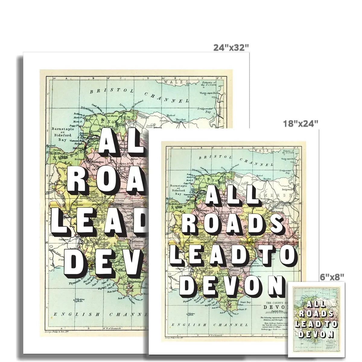 All Roads Lead To Devon (Devon Map) Vintage Map Art - Unframed - Beach House Art