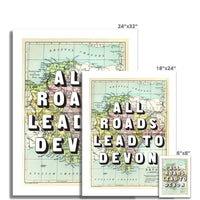 All Roads Lead To Devon (Devon Map) Vintage Map Art - Unframed - Beach House Art