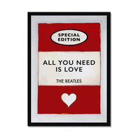 Vintage red book cover with All You Need is Love as the title by the Beatles in a black frame - Beach House Art