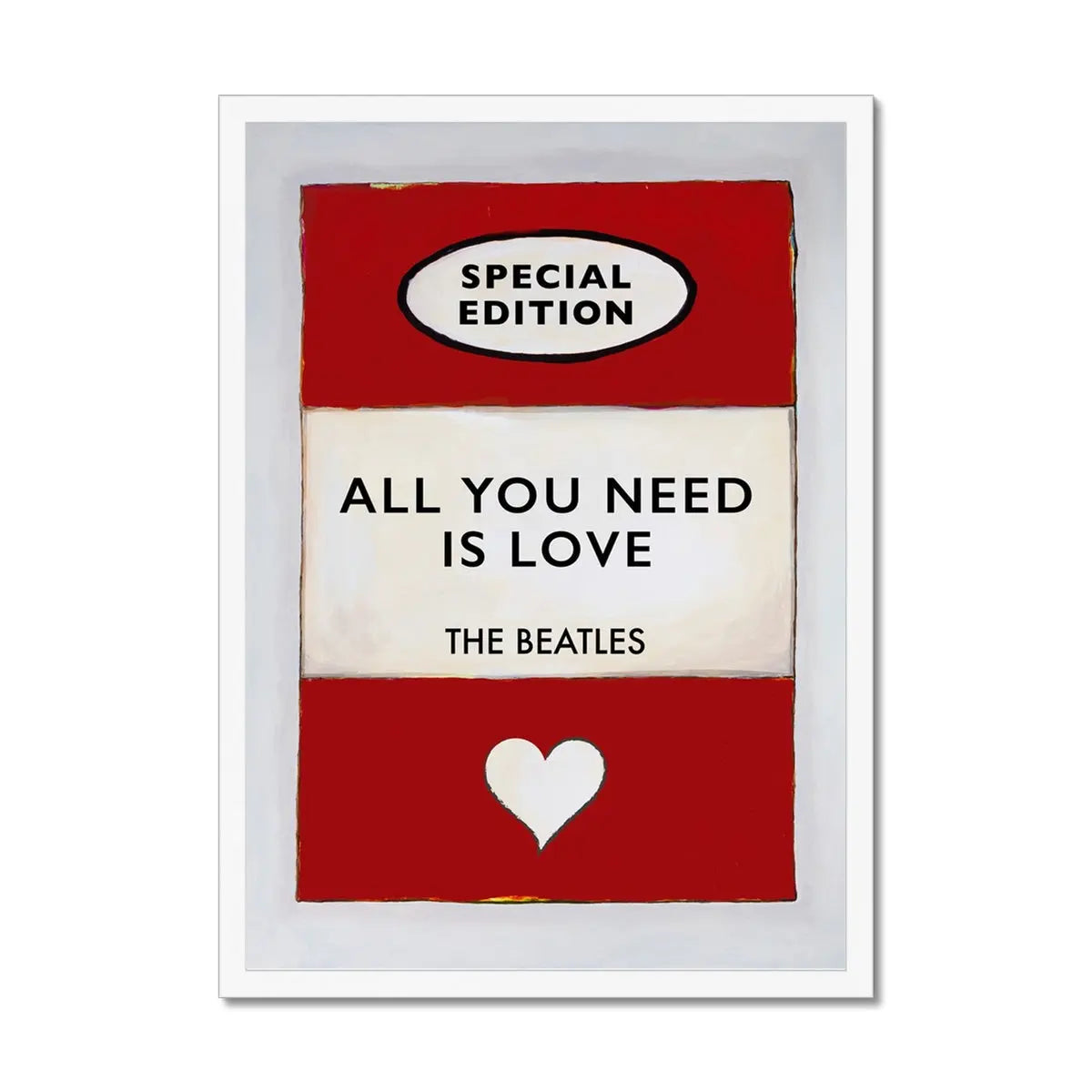 Vintage red book cover with All You Need is Love as the title by the Beatles in a white frame - Beach House Art