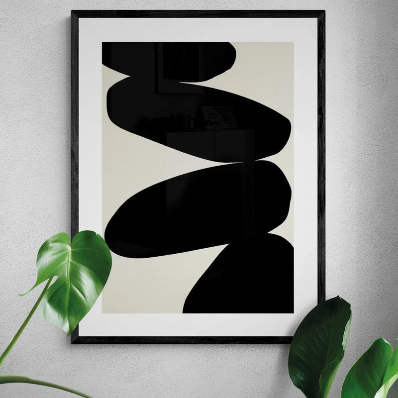 Balancing Stones Art Print | Abstract Scandi Wall Art - Black and Beige Unframed Wall Art