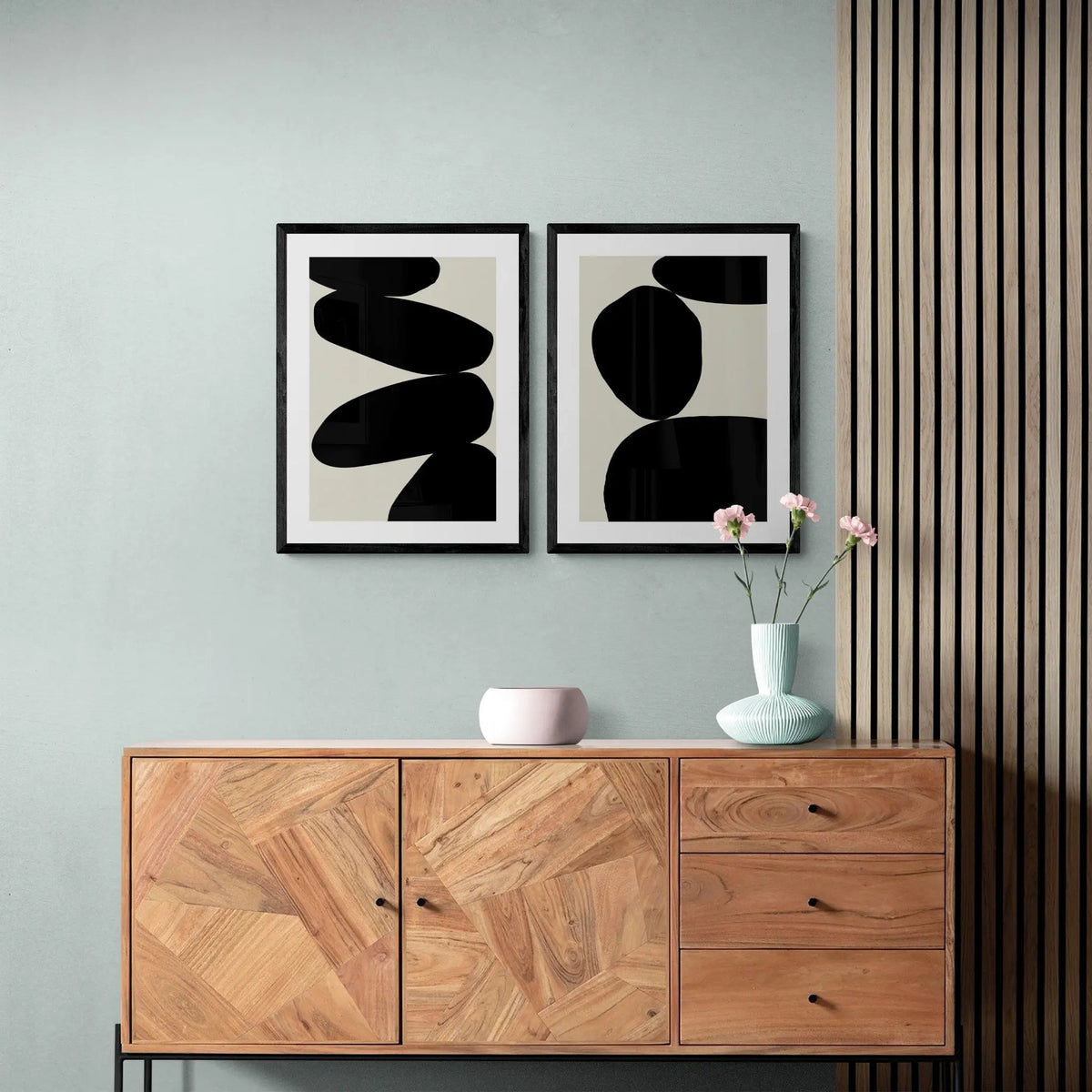 set of 2 abstract wall art prints above furniture - Beach House Art