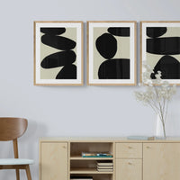 set of 3 black & white abstract art prints - Beach House Art