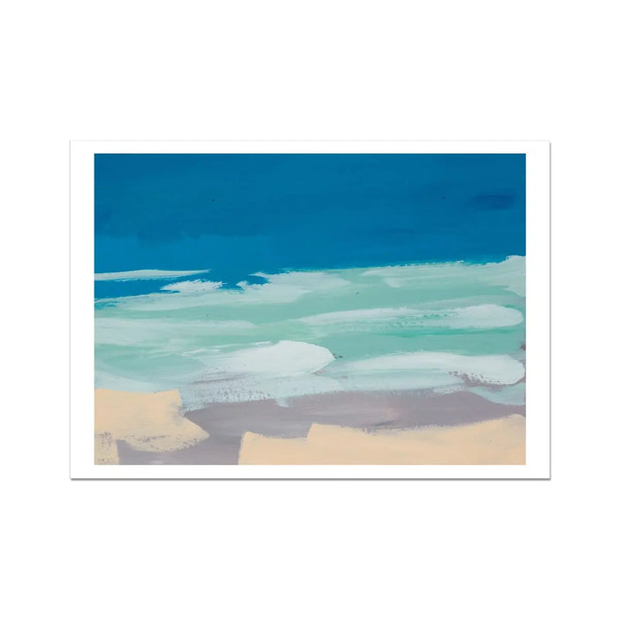 Abstract beach painting in blue and sand colour - framed wall art