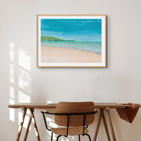 Watercolour beach painting of Mother Ivey's bay in Cornwall on paper - Framed wall art print