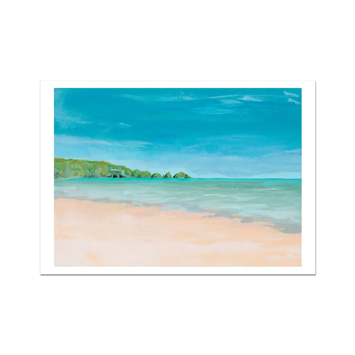 Watercolour beach painting of Mother Ivey's bay in cornwall on paper - Unframed wall art print