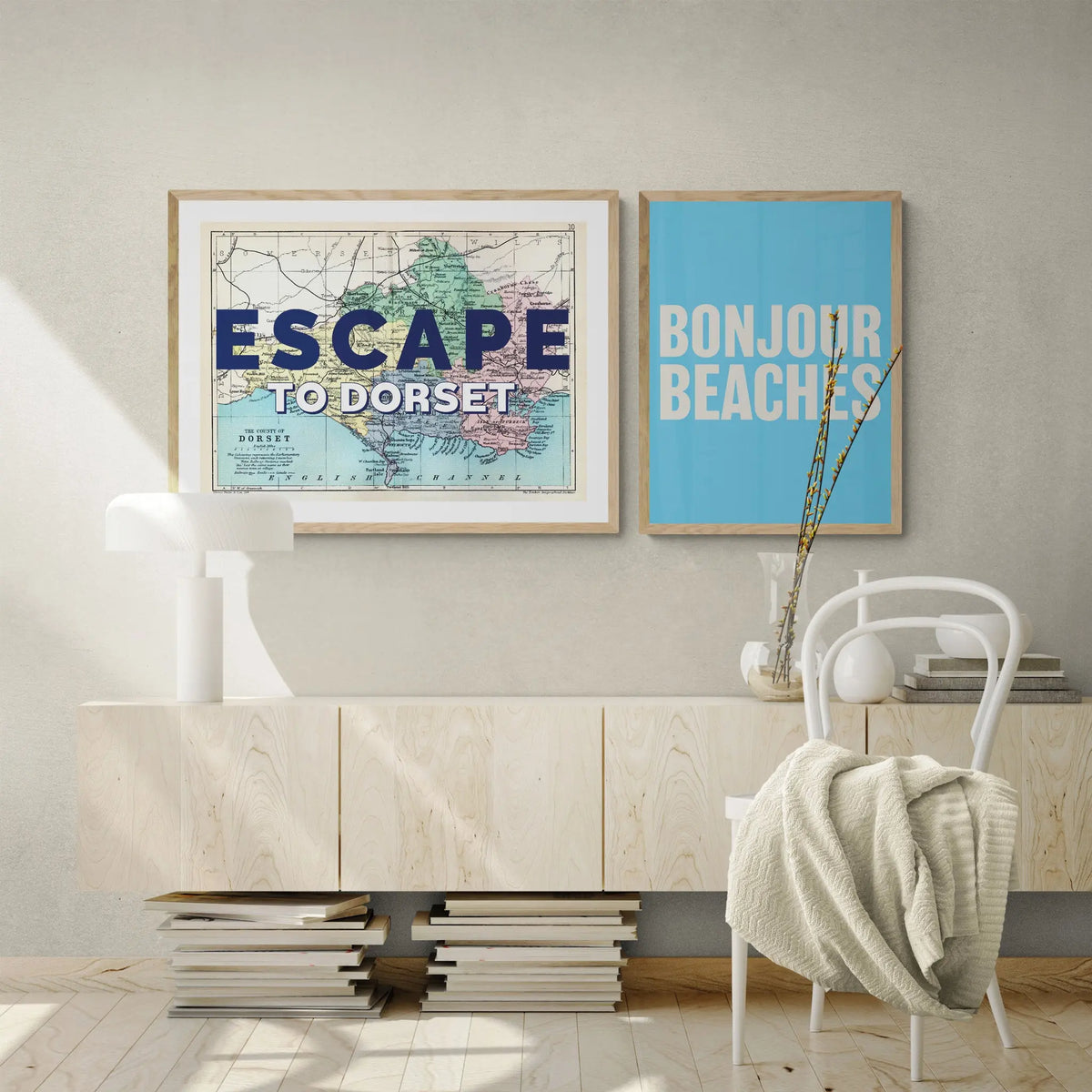 Bonjour Beaches (Azure Blue) Word Art Print - Framed - Beach House Art