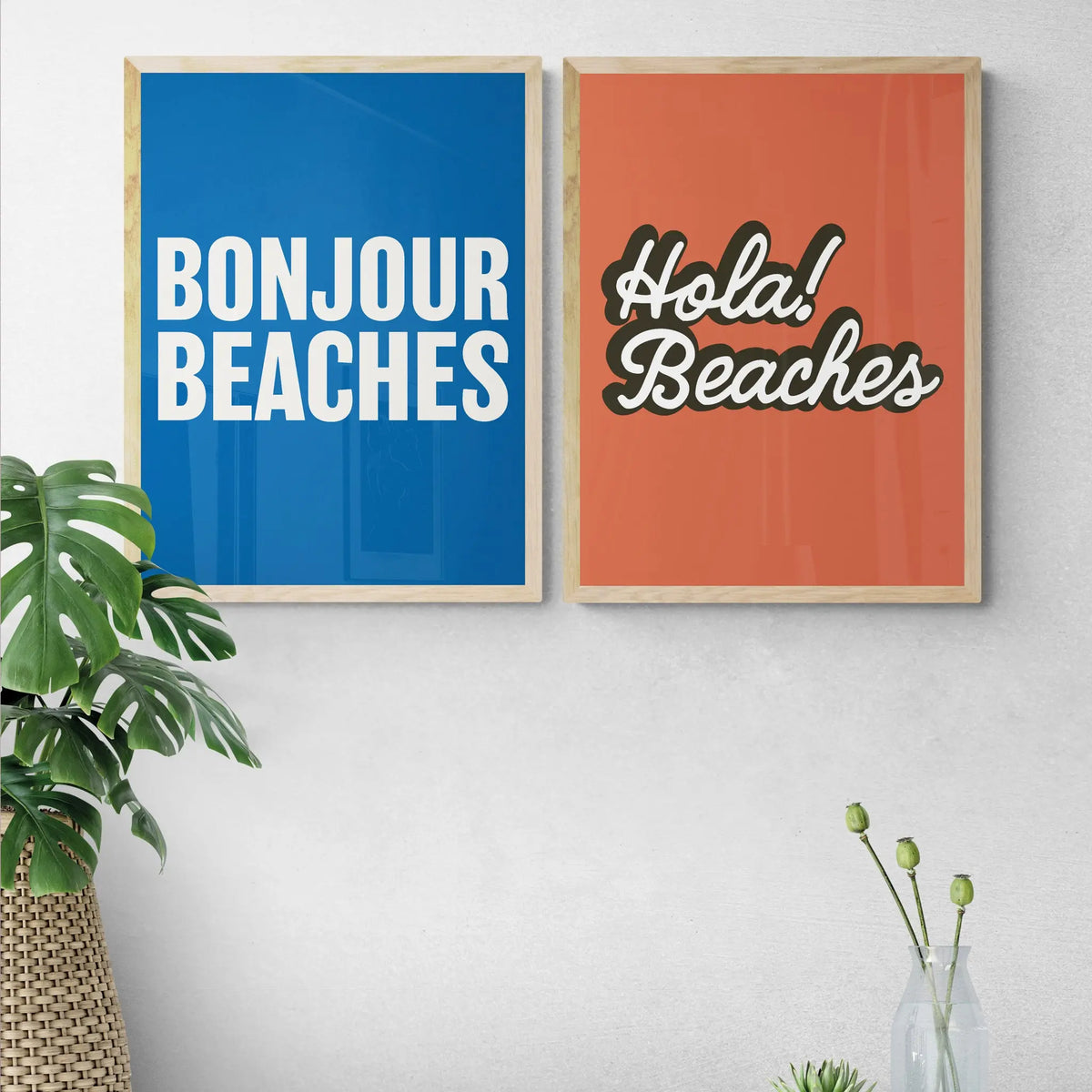 Bonjour Beaches (French Navy) Word Art Print - Framed - Beach House Art