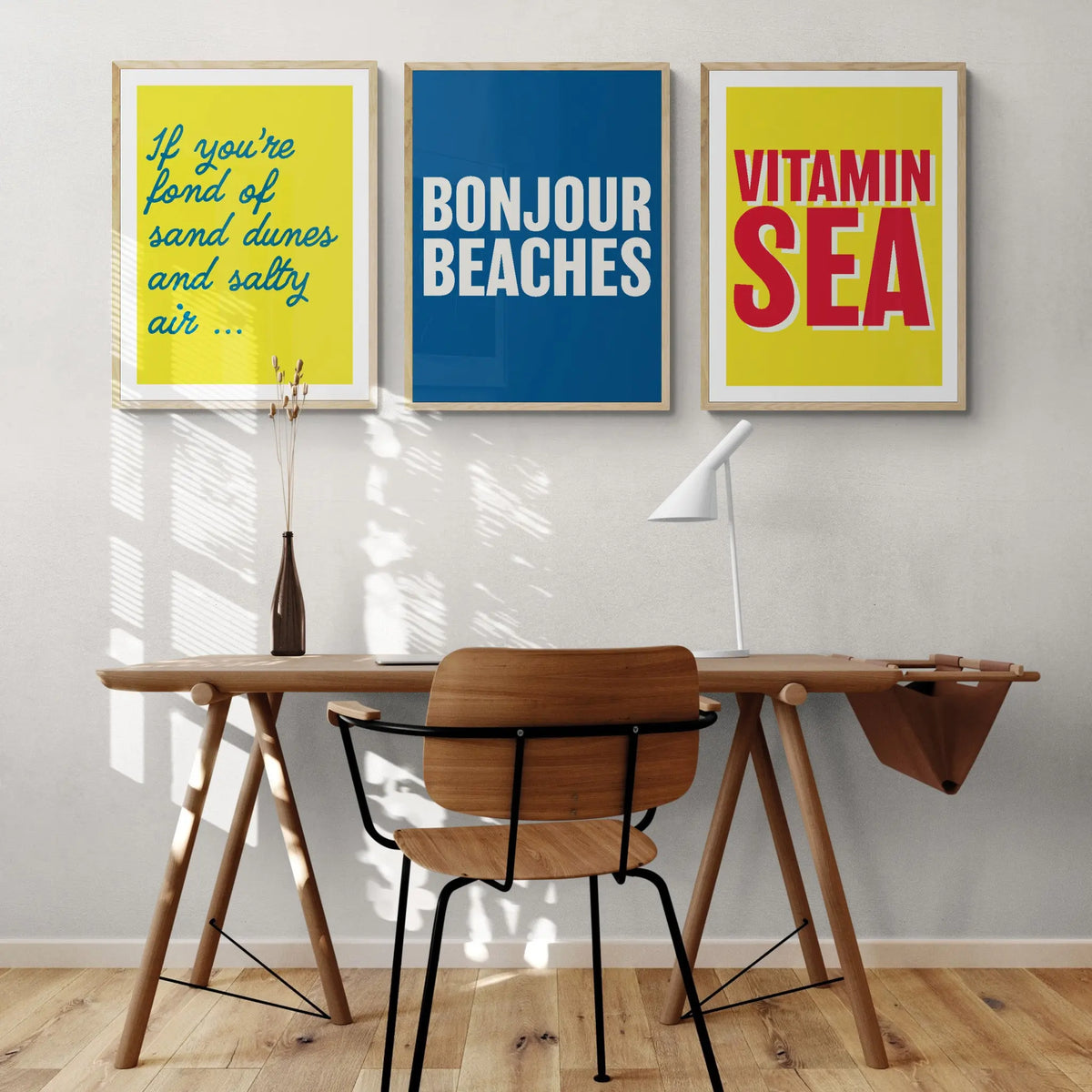 Bonjour Beaches (French Navy) Word Art Print - Framed - Beach House Art