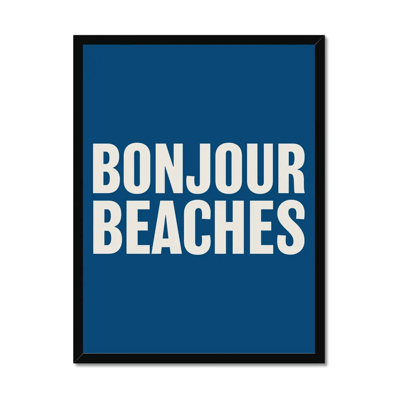 Bonjour Beaches (French Navy) Word Art Print - Framed - Beach House Art