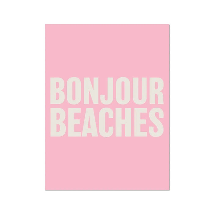 Bonjour Beaches (Pink) Word Art Print - Unframed - Beach House Art