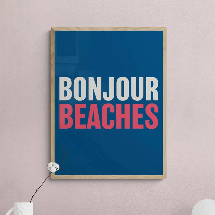 Bonjour Beaches (Tricolour) Word Art Print - Framed - Beach House Art