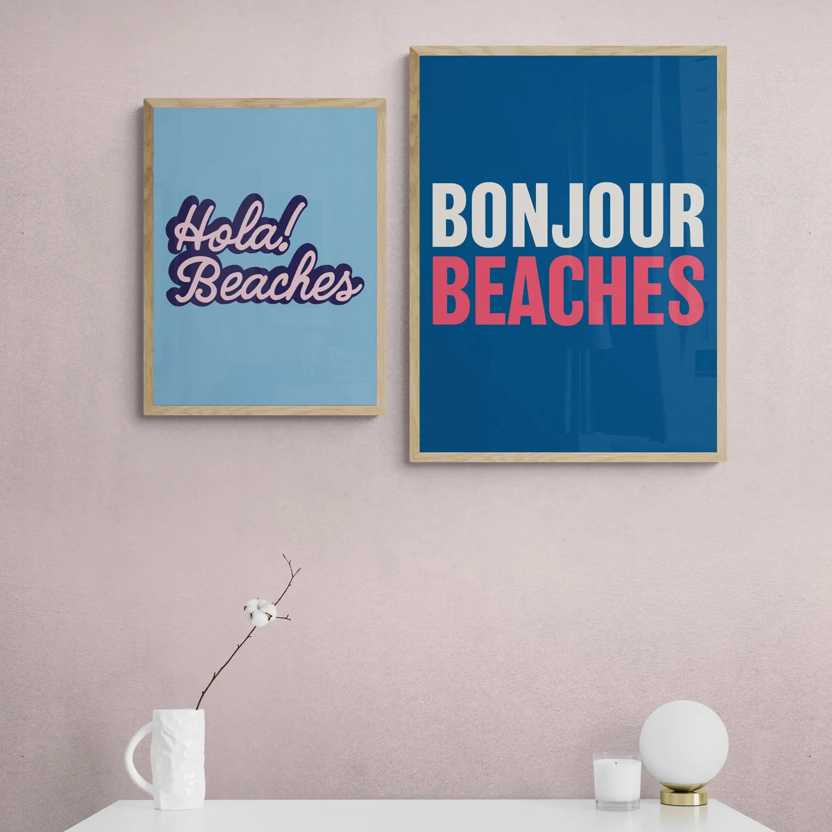 Bonjour Beaches (Tricolour) Word Art Print - Unframed - Beach House Art