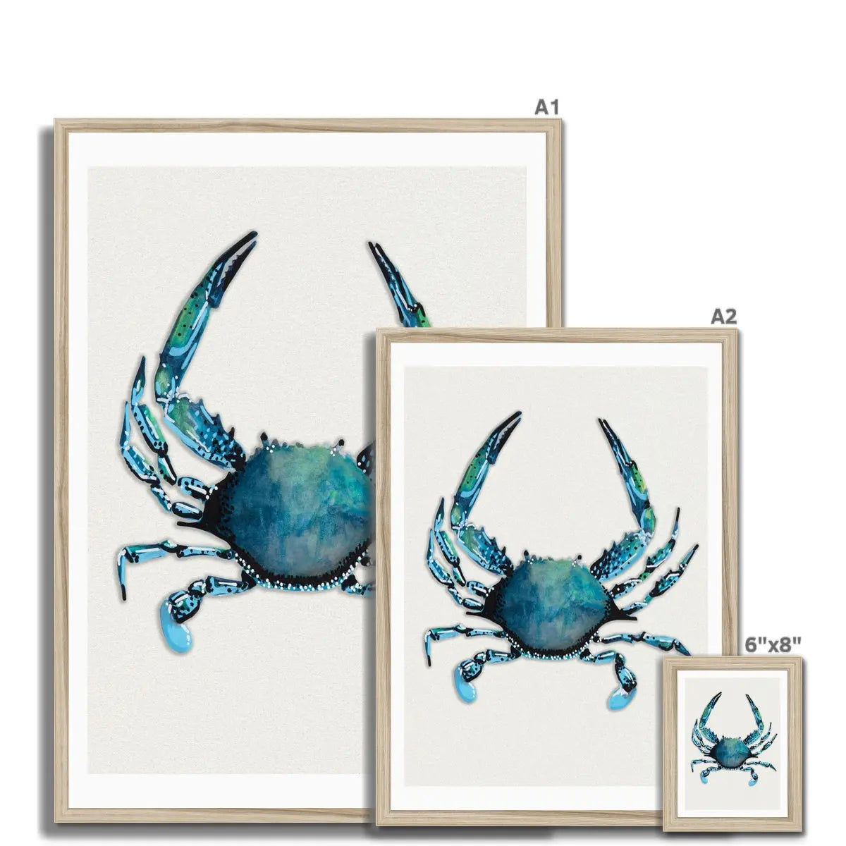 Crab Painting Print | Watercolour Shellfish Art - Framed Wall Art