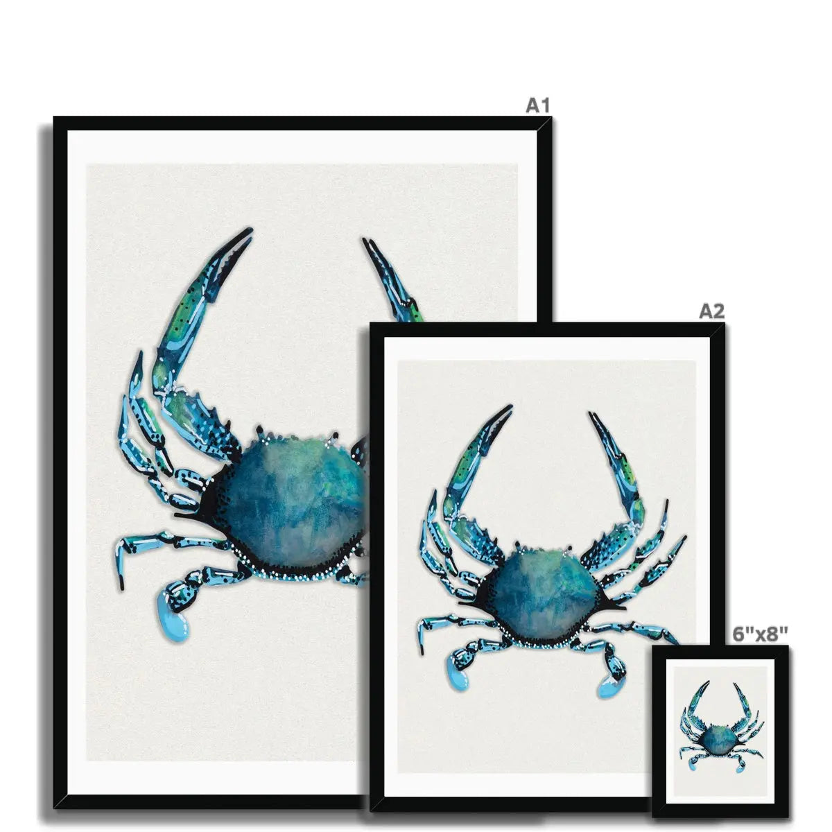 Crab Painting Print | Watercolour Shellfish Art - Framed Wall Art