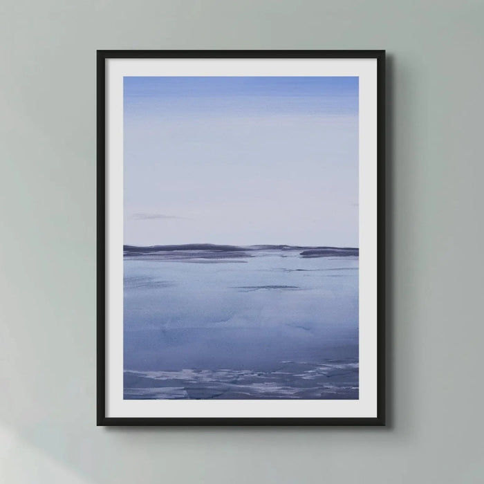 a moody painting at dawn on a beach near Padstow on a wall above a table desk - Beach House Art