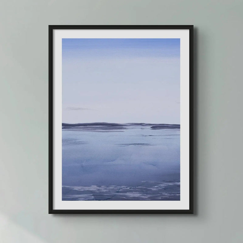 a moody painting at dawn on a beach near Padstow on a wall above a table desk - Beach House Art