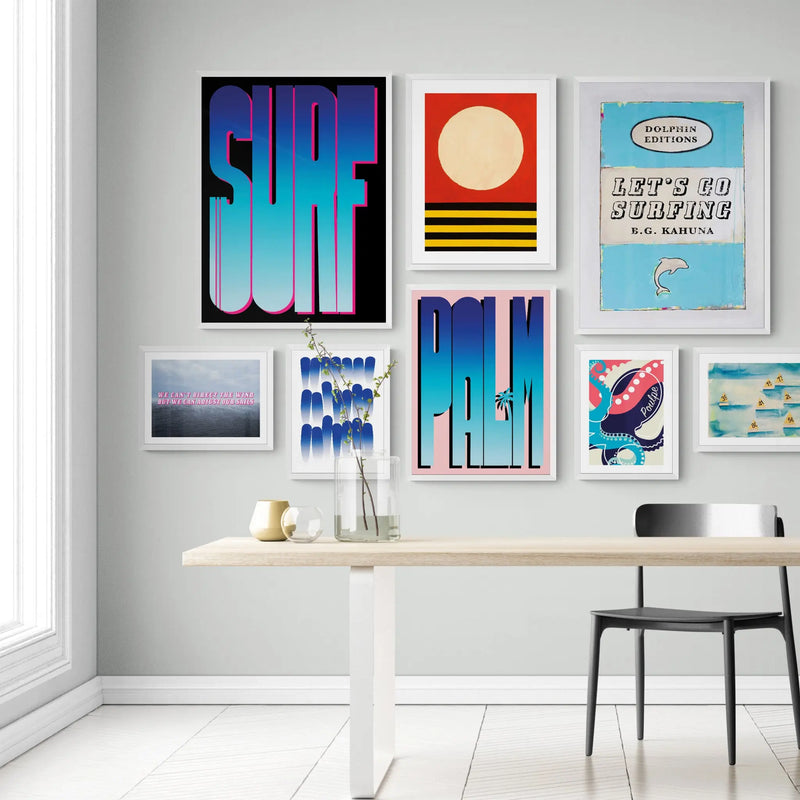 Deco Sunset - Modern Coastal Art - Framed - Beach House Art