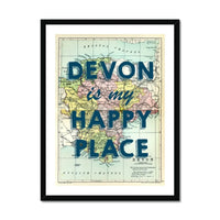 Devon is my Happy Place (Devon Map) Vintage Map Art - Framed - Beach House Art