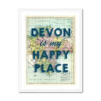 Devon is my Happy Place (Devon Map) Vintage Map Art - Framed - Beach House Art