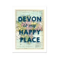 Devon is my Happy Place (Devon Map) Vintage Map Art - Unframed - Beach House Art