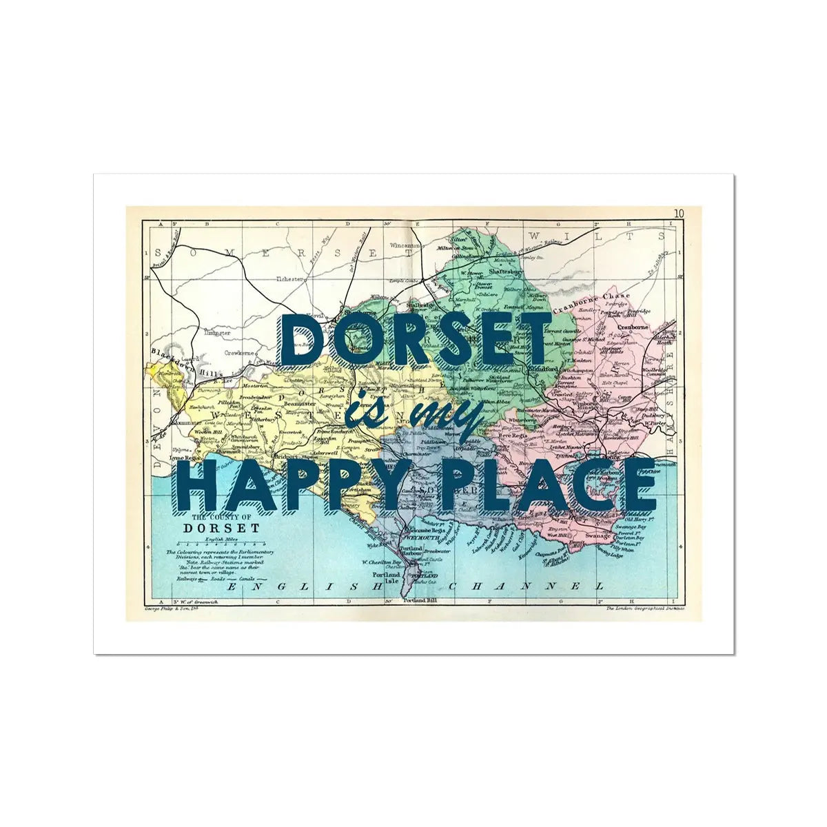 Dorset is my Happy Place (Dorset Map) Vintage Map Art - Unframed - Beach House Art