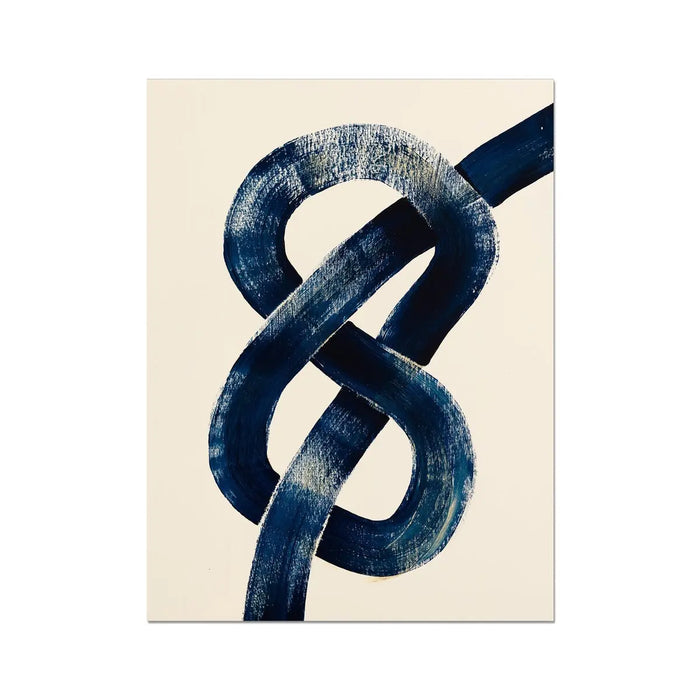 blue abstract painting - indigo figure of eight knot painting on a beige background - unframed wall art print