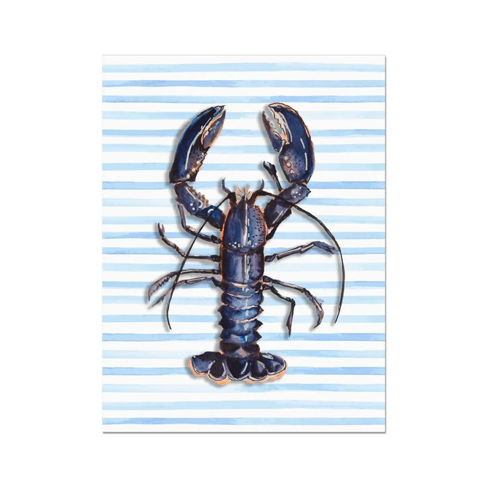 painted lobster wall art print on painted stripe background - beach house art