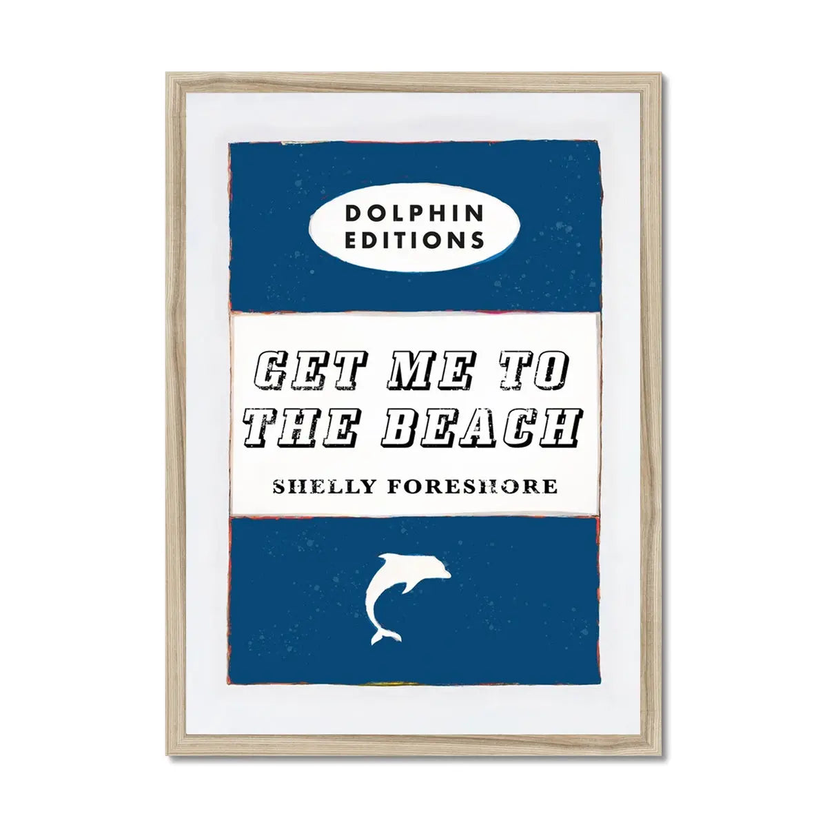 framed print of the vintage book cover art "Get Me to the Beach" in Navy.