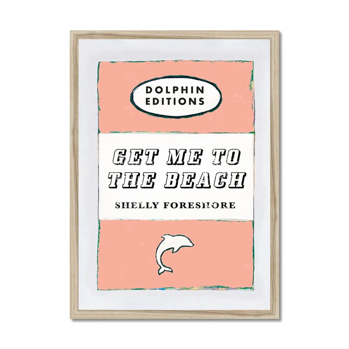 Vintage Book Cover Art Print titled "Get Me to the Beach" in peach colour and framed.