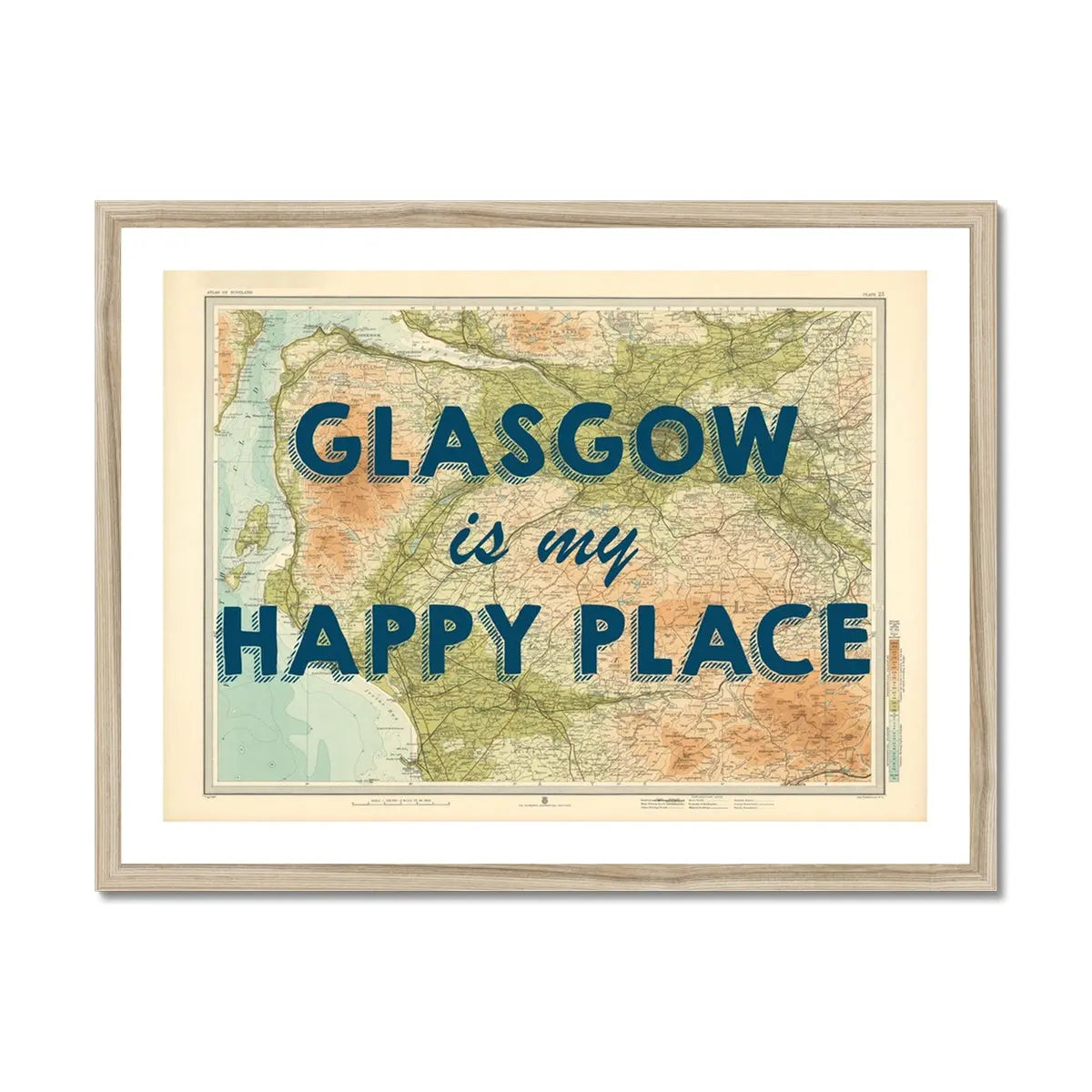 Glasgow is my Happy Place | Map Print of Glasgow | Map Art Print - Framed Wall Art