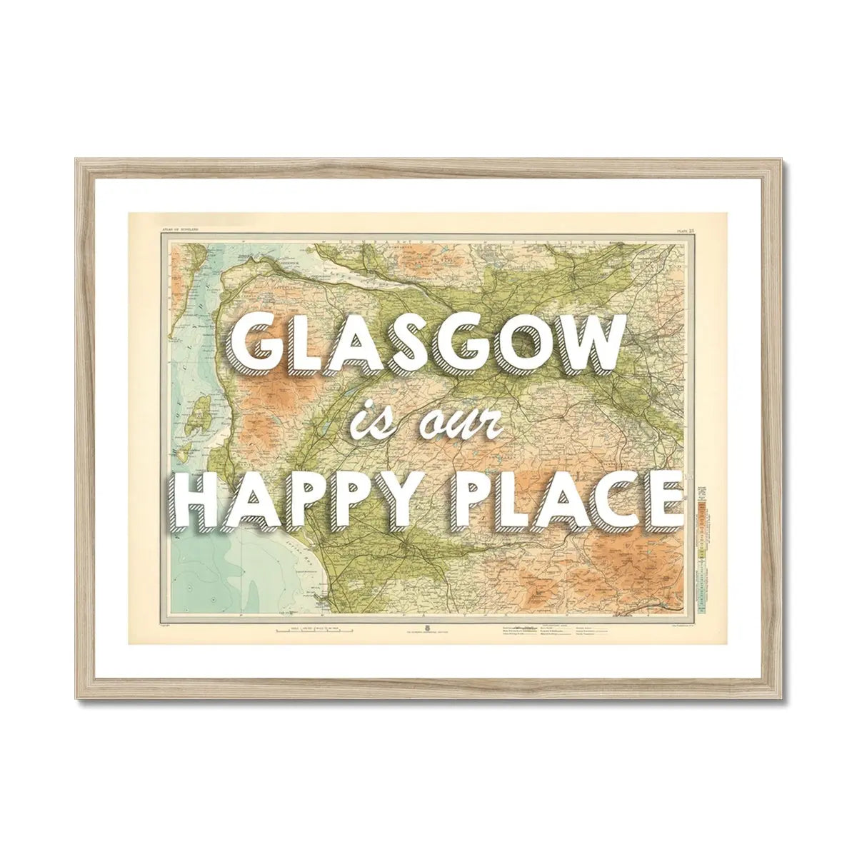 Glasgow is our Happy Place | Map Print of Glasgow | Map Art Print - Framed Wall Art