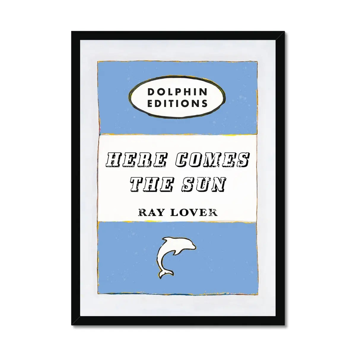 Here Comes the Sun quote print on vintage style book cover in Blue - Framed