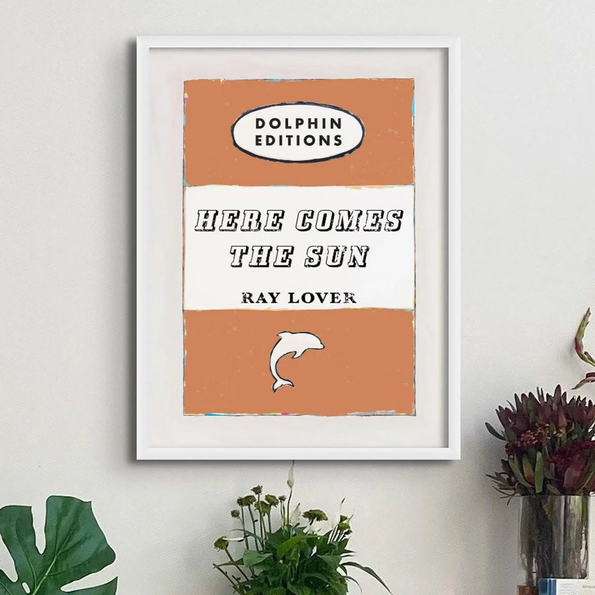 Here Comes the Sun quote print on vintage style book cover in Orange - Unframed