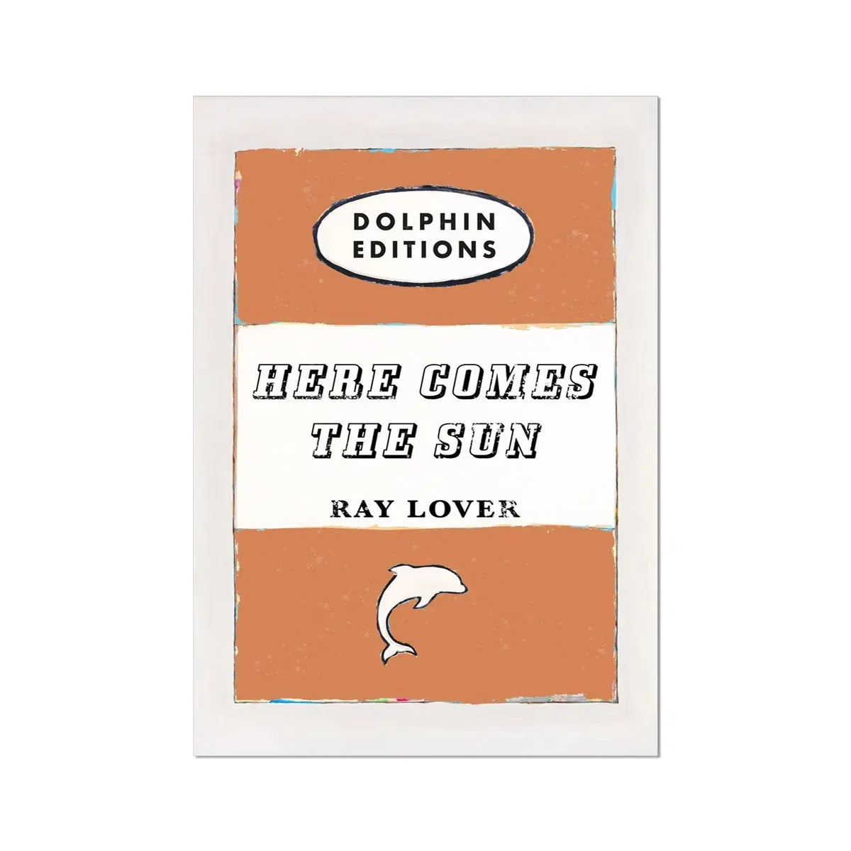 Here Comes the Sun quote print on vintage style book cover in Orange - Unframed