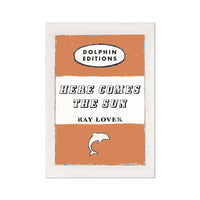 Here Comes the Sun quote print on vintage style book cover in Orange - Unframed