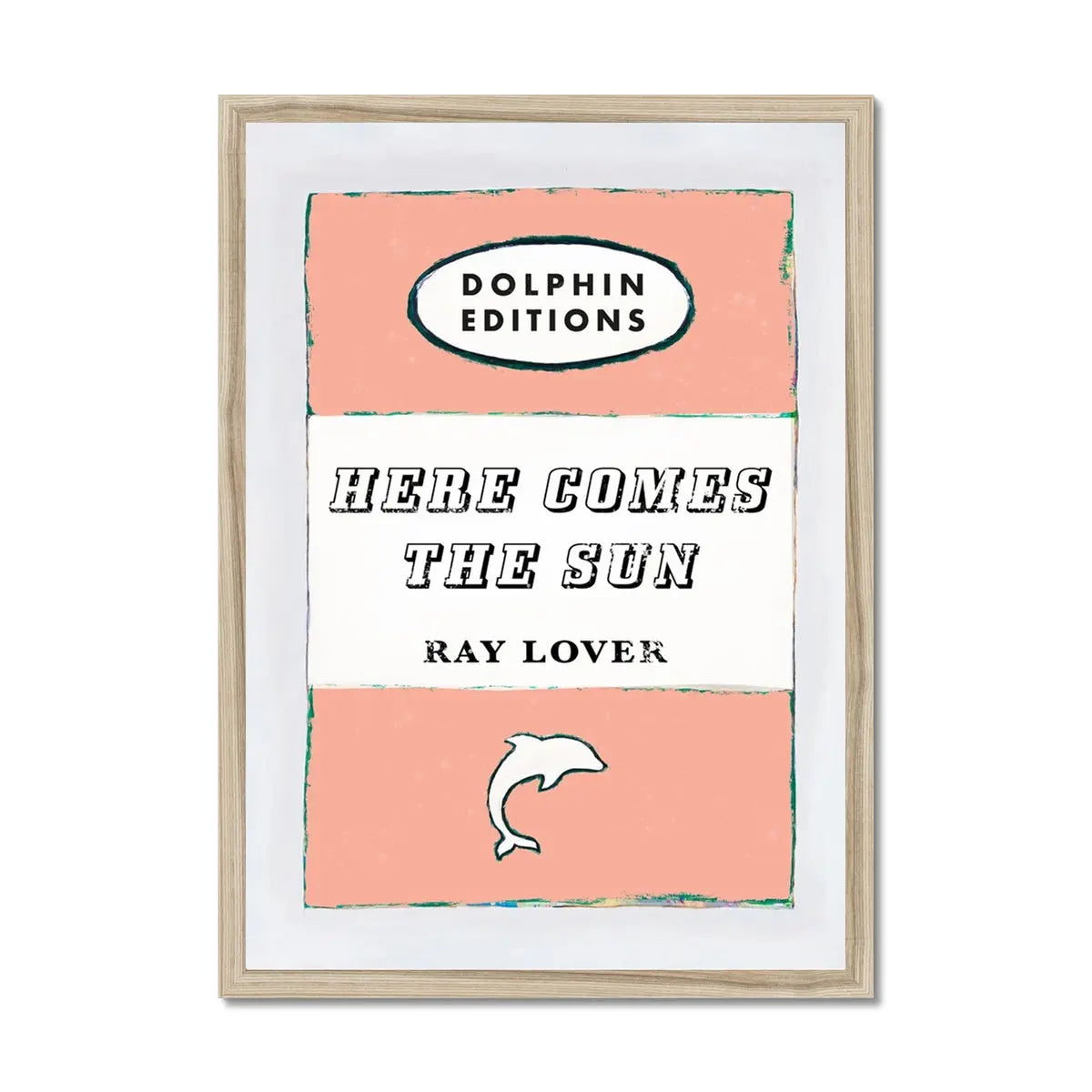 Here Comes the Sun quote print on vintage style book cover in Peach - Framed