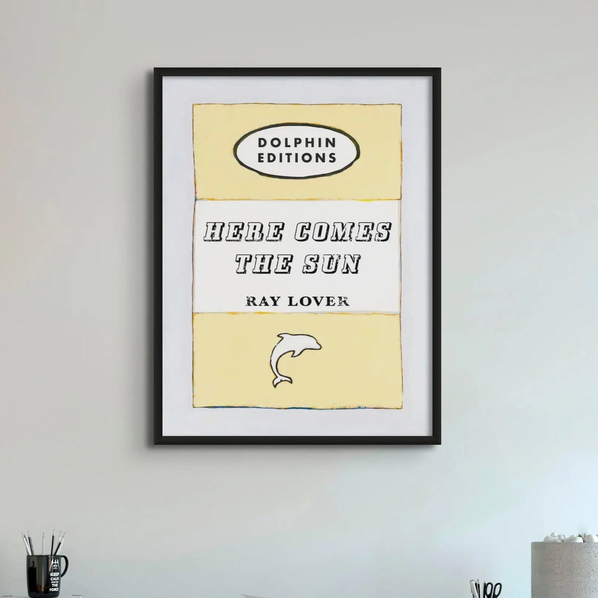 Here Comes the Sun quote print on vintage style book cover in yellow - Unframed