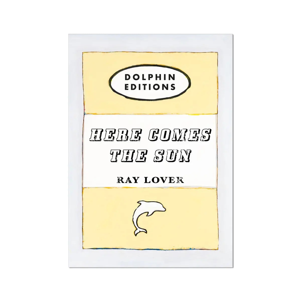 Here Comes the Sun quote print on vintage style book cover in yellow - Unframed