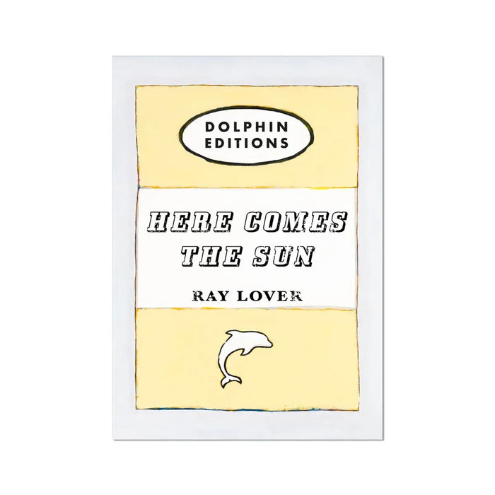 Here Comes the Sun quote print on vintage style book cover in yellow - Unframed