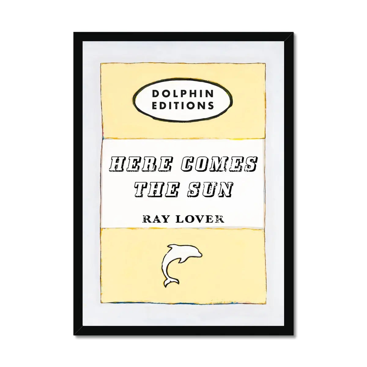 Here Comes the Sun quote print on vintage style book cover in Yellow - Framed