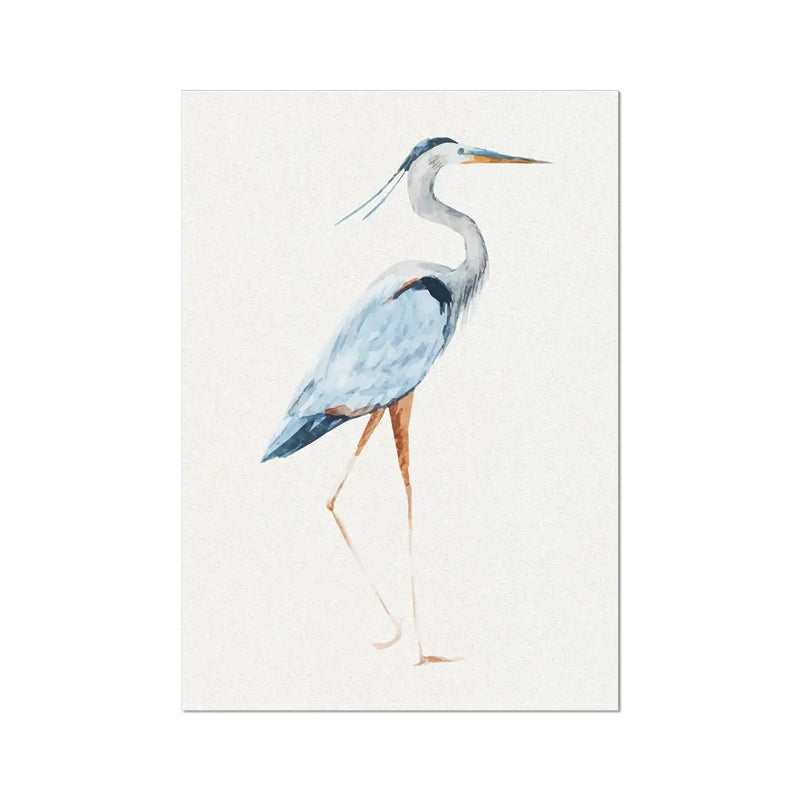 Vintage heron wall art print of heron walking - watercolour heron on painting on paper