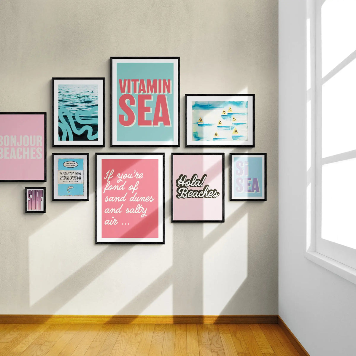 Hola Beaches (Blush Pink) Word Art Print - Framed - Beach House Art