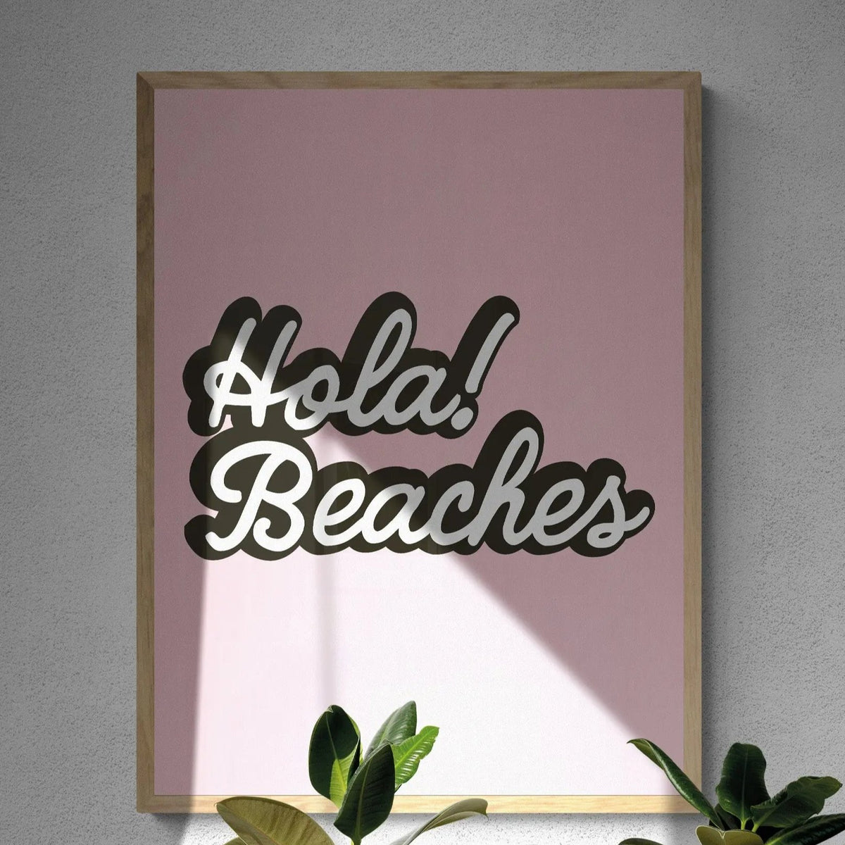 Hola Beaches (Blush Pink) Word Art Print - Framed - Beach House Art